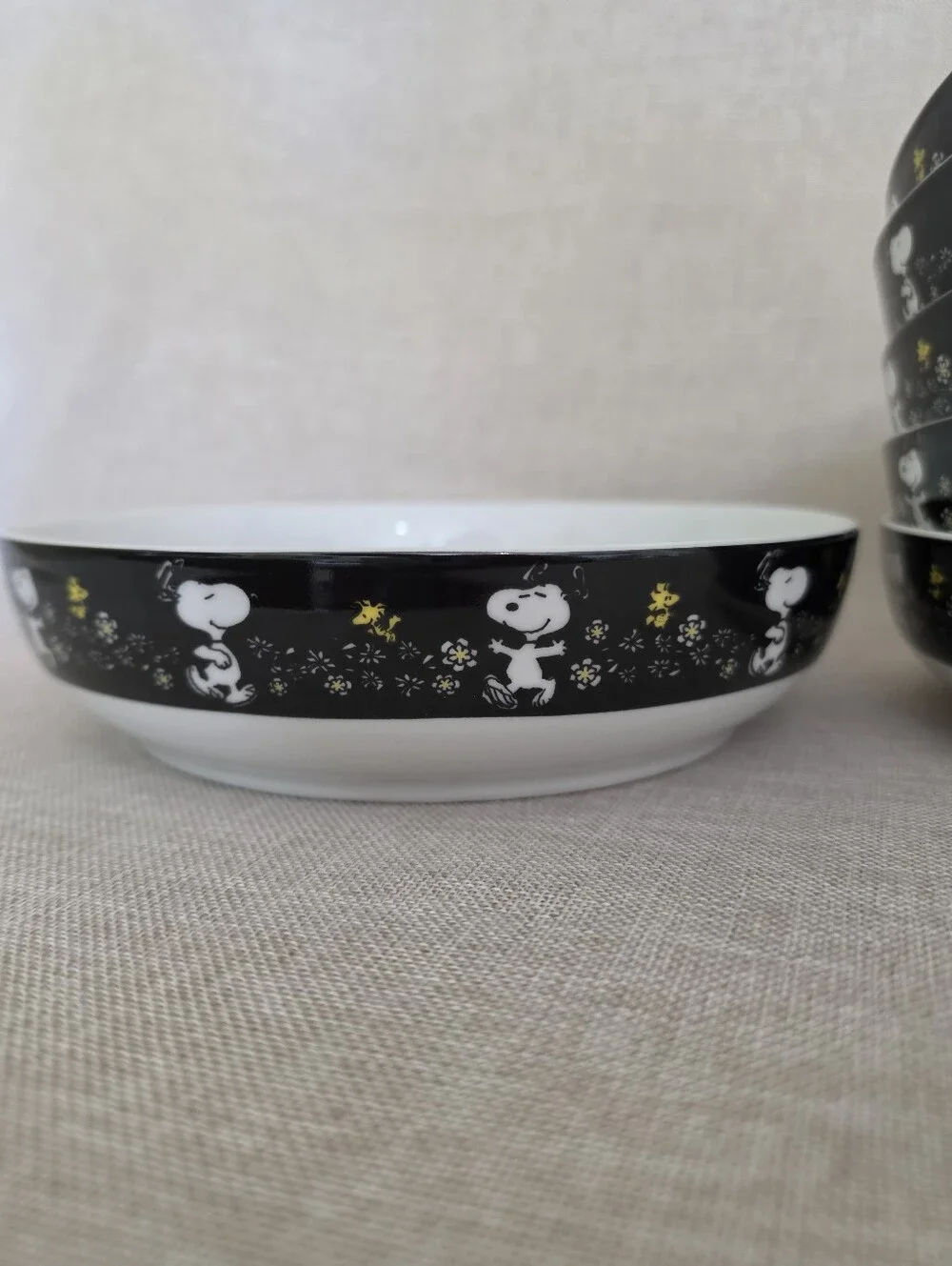 Snoopy Floral Ceramic Bowl - Black, White & Yellow Set of 6